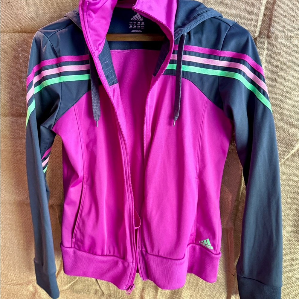 Adidas Pink and Black Bomber Jacket with Sporty Design